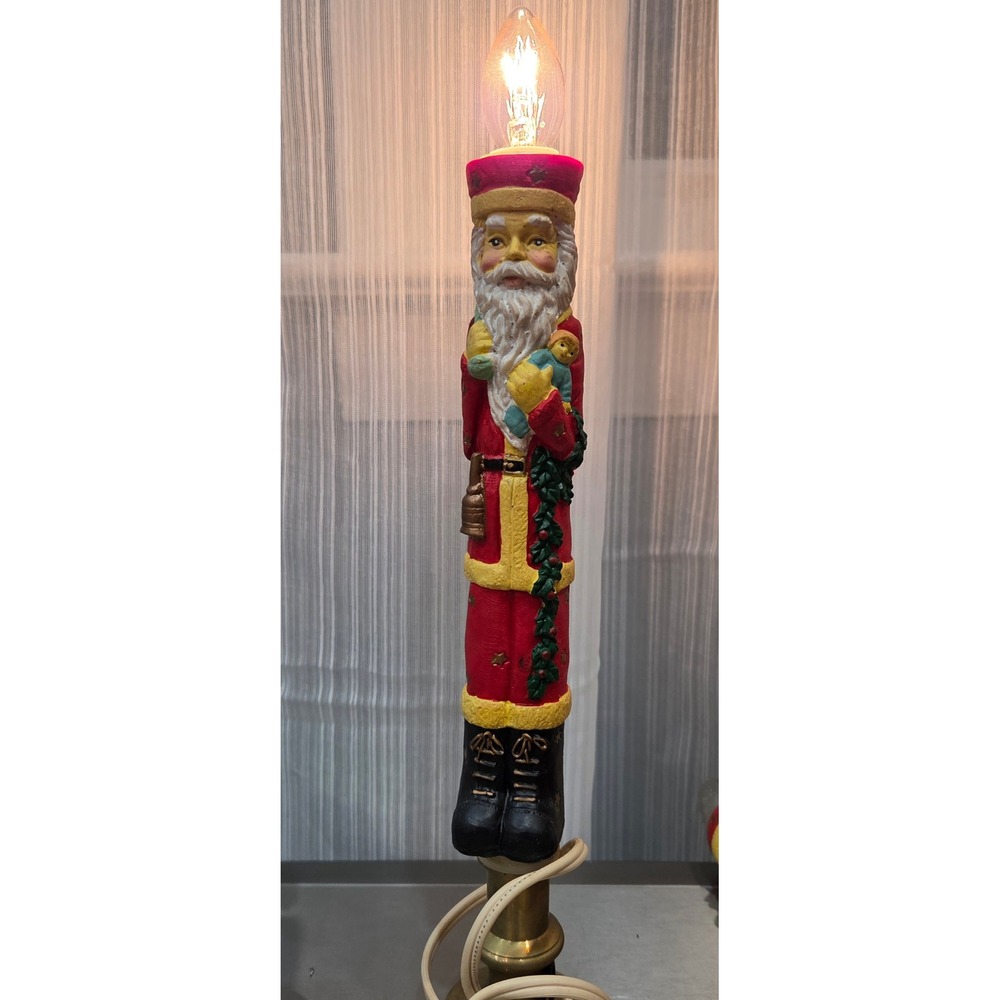 Vintage Old World Santa Claus Electric Window Pencil Candle Brass Base Christmas